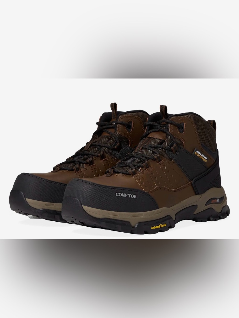 Skechers Men's Brown and Black Comp Toe Work Boots Size 9.5 Wide
